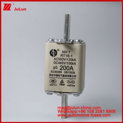NH1 RT16-1 200A AC500V 120KA DC 440V 100KA Автомобильные керамические авто-защитные устройства Бледное устройство для электромобилей / электромобилей Малый размер Защита от короткого замыкания с высоким номинальным током