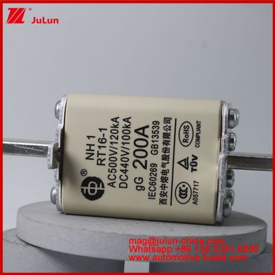 NH1 RT16-1 200A AC500V 120KA DC 440V 100KA Автомобильные керамические авто-защитные устройства Бледное устройство для электромобилей / электромобилей Малый размер Защита от короткого замыкания с высоким номинальным током