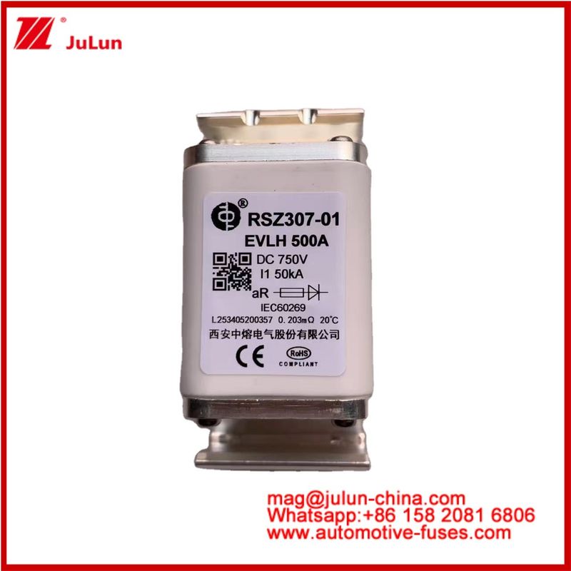 RSZ307-01 EVLH 500A 750VDC FUSE 50KA Квадратные керамические автомобильные зарядные устройства для электромобилей Устройства и оборудование Малый размер Низкая плавляемость I2t Значение высокая способность к разрыву Энергия